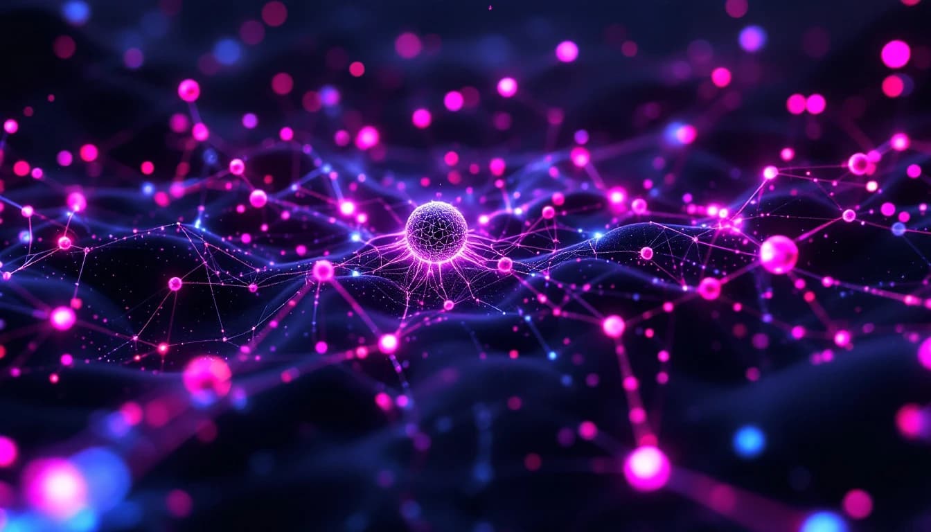 Abstract neural network glowing over a Las Vegas cityscape