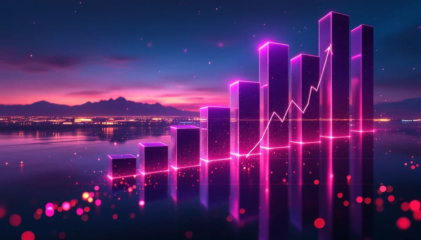Las Vegas skyline with digital marketing performance charts overlaid