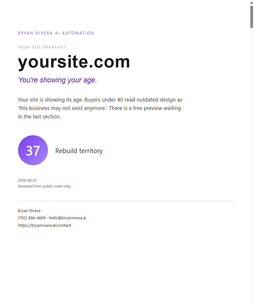 Preview of the first page of the free SEO snapshot PDF report