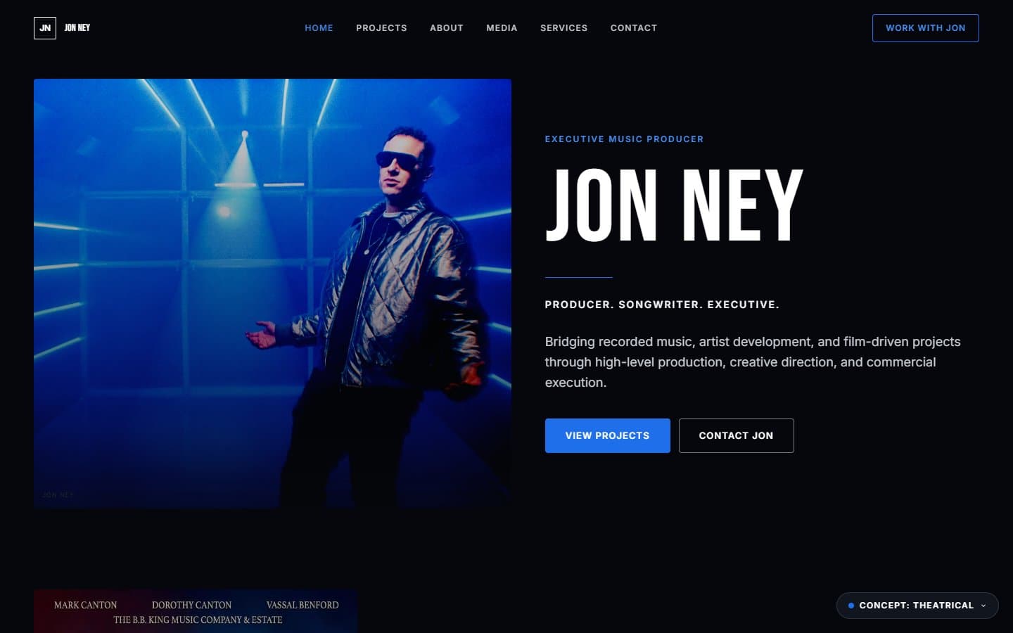 Jon Ney executive music producer portfolio — music producer website design example