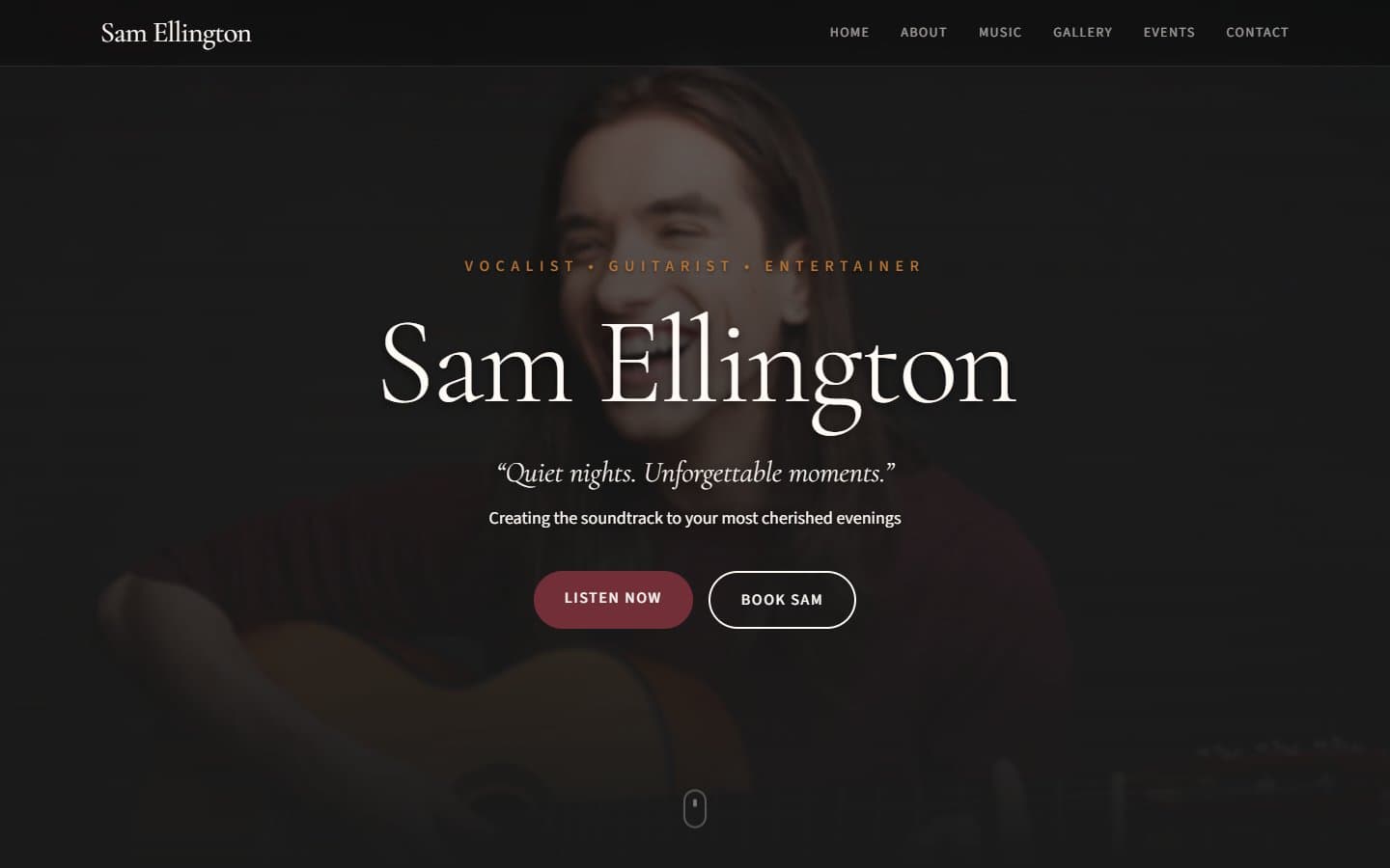 Sam Ellington musician website — artist website design example