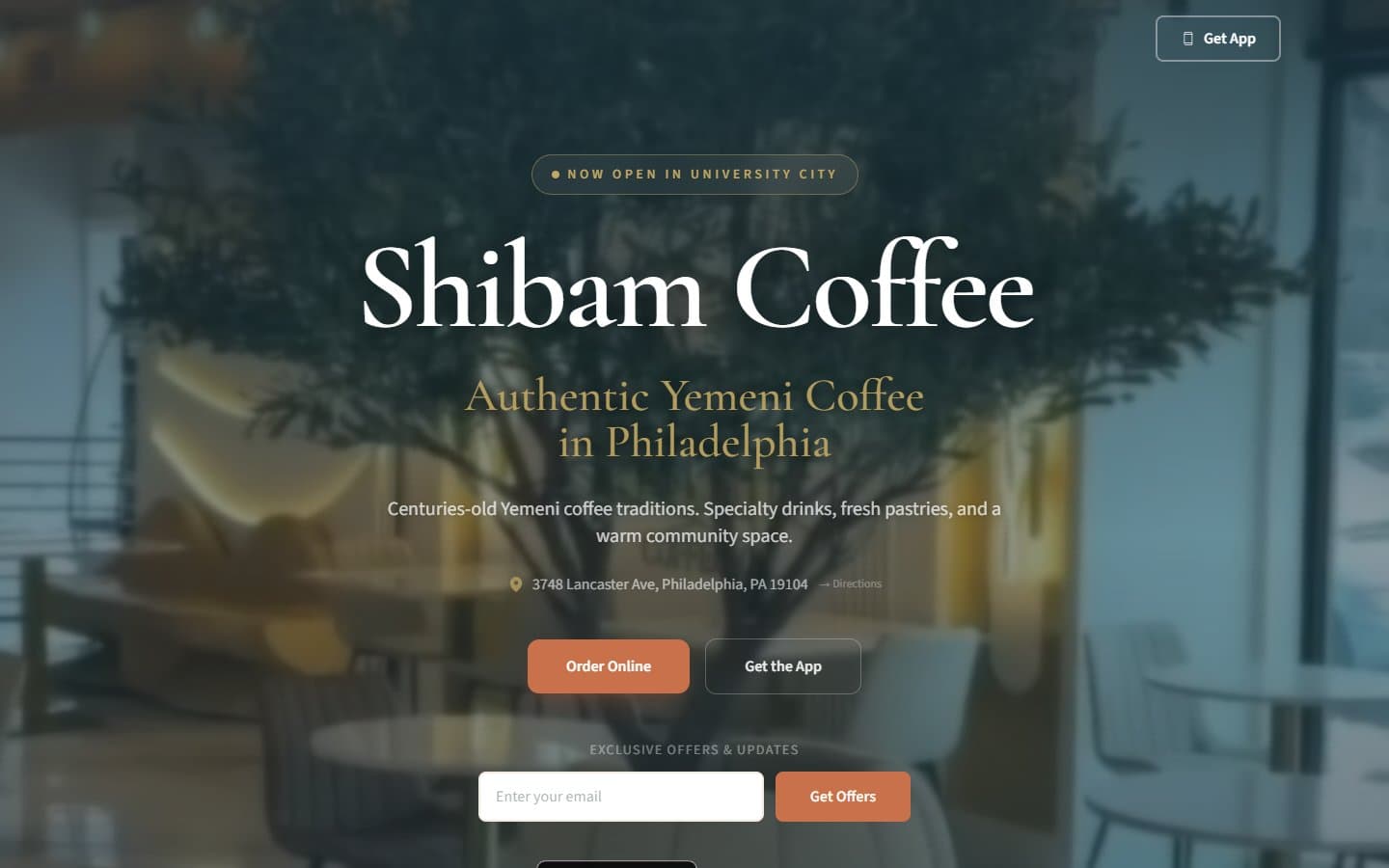 Shibam Coffee website homepage — coffee shop website design example