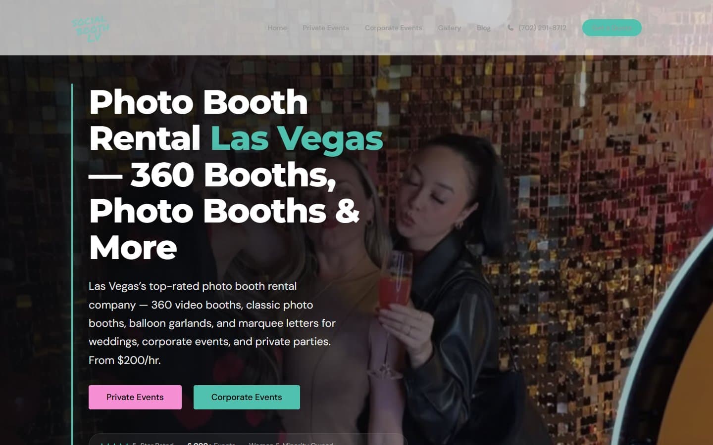 SocialBooth LV website homepage — event planning website design example