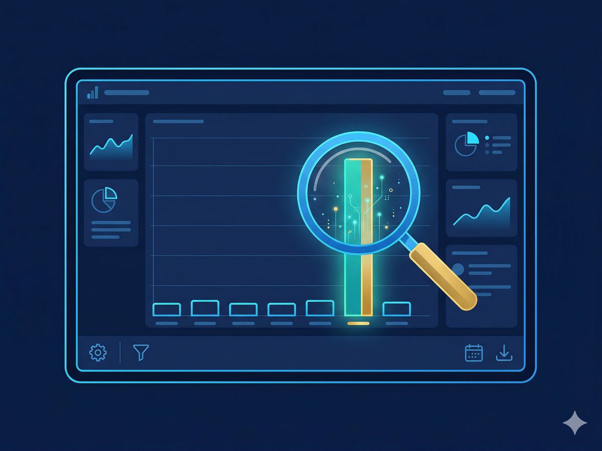 Analytics dashboard with magnifying glass highlighting the one channel that drives results